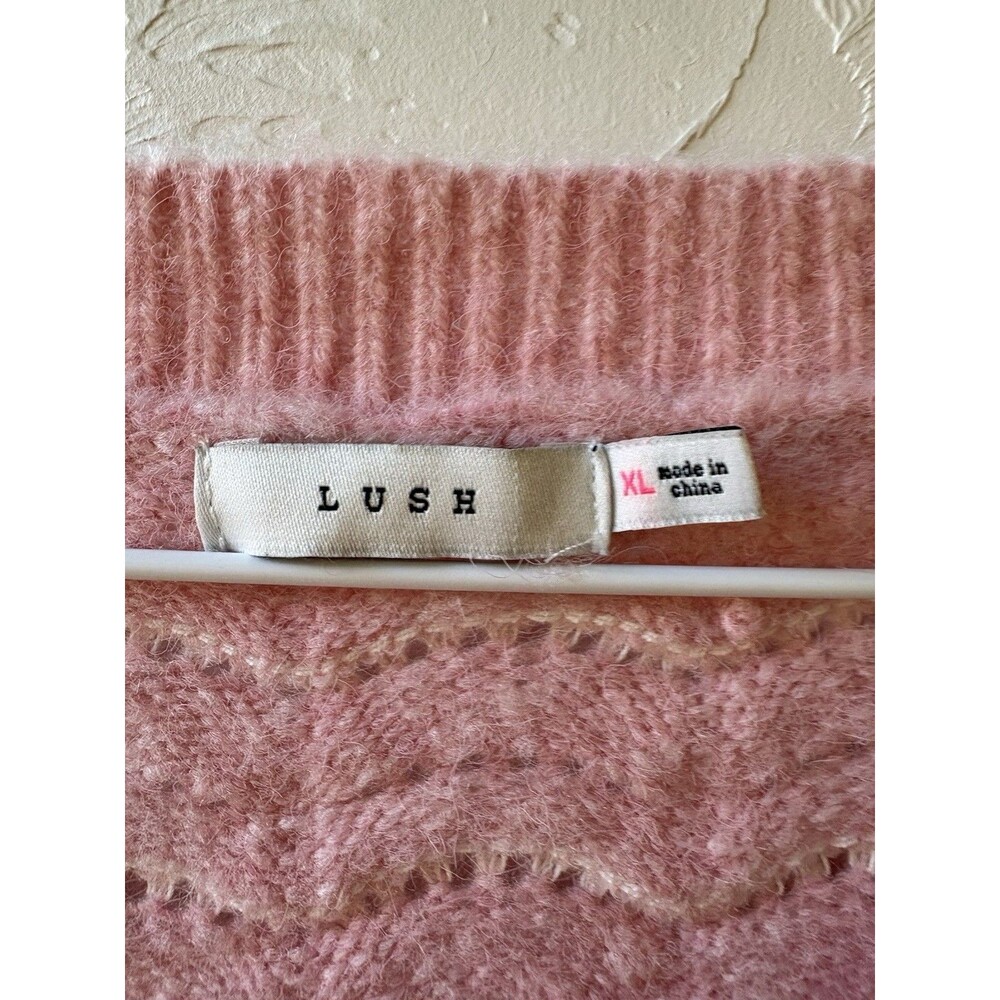 Lush Womens XL Pink Knit V-Neck Long Sleeve Button-Front Geometric Cardigan - Picture 3 of 3